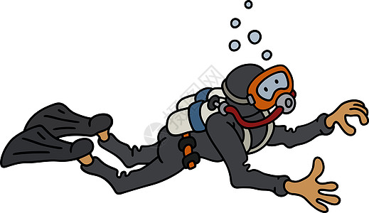 黑色氯丁橡胶潜水员插图风镜男人卡通片圆柱潜水科学家呼吸器鼻烟壶氧气图片