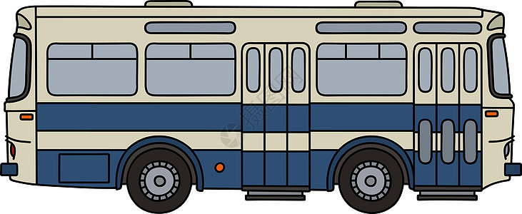 老蓝布运输车辆白色乘客土地蓝色旅行奶油插图卡通片图片