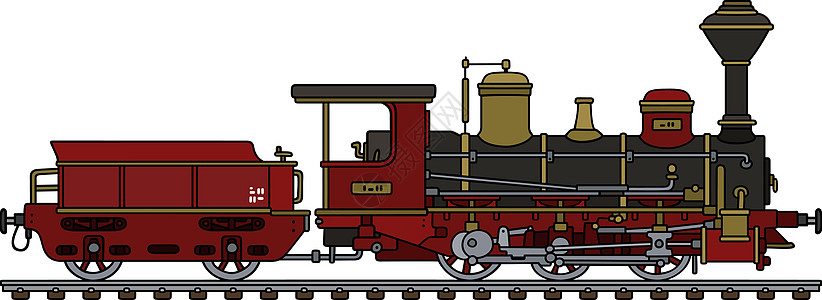 复古红色蒸汽机车火车引擎煤炭机器插图铁路运输车皮卡通片黑色图片