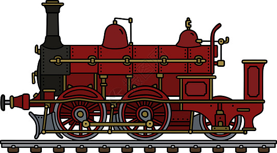 复古红色蒸汽机车铁路引擎插图运输火车车皮机器黑色煤炭历史图片