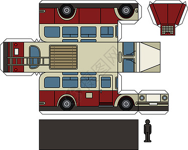 旧卜的纸模型老将公共汽车运输卡通片乘客奶油玩具红色汽车白色图片