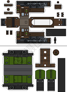 老式蒸汽火车的纸模型棕色工业机器卡通片机车车皮铁路运输玩具货运图片