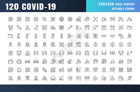 Covid-19 预防线轮廓图标   256x256 像素完美 可编辑笔划图片