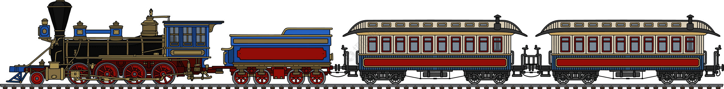 老式美国蒸汽火车引擎机器卡通片教练车皮铁路运输奶油插图车辆图片