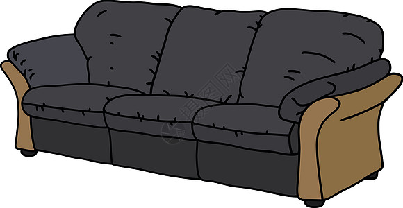 黑皮沙发家具长椅点心卡通片黑色房间座位皮革家庭长沙发图片