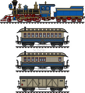 老式美国蒸汽火车引擎卡通片荒野机器奶油货物白色教练煤炭车辆图片
