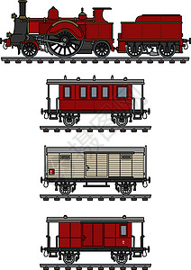 古老蒸汽列车货物引擎铁路插图货运煤炭工业火车奶油褐色图片