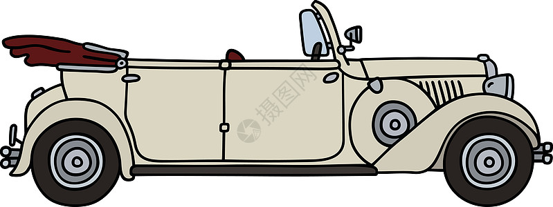 复古白色敞篷车插图卡通片奶油汽车车辆运动运输图片