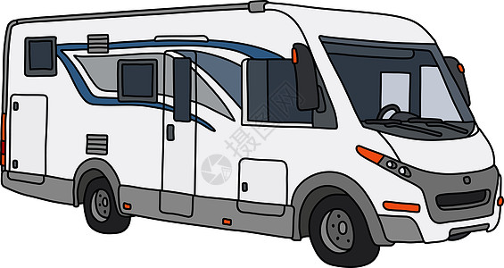 白色汽车喇叭房车露营者家庭卡通片插图车辆灰色奢华货车旅行图片