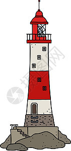 古老的红石灯塔白色悬崖红色海洋海岸岩石好奇心房子手表石头图片