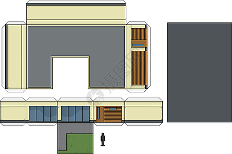 房子的纸模型建筑学胶水窗户家庭奶油车库平房建筑中庭白色图片