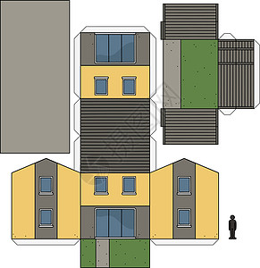 房子的纸模型奶油绿色窗户褐色胶水建筑学黄色灰色建筑家庭图片