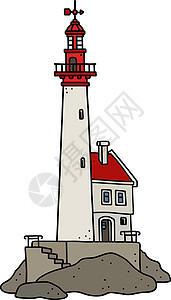古老的石灯塔灯笼安全海洋岩石石头红色白色插图历史房子图片