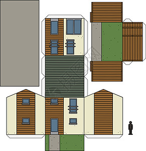 房子的纸模型建筑学家庭建筑绿色奶油玩具花园褐色卡通片胶水图片