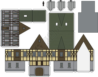 旧半木结构房屋的纸模型图片