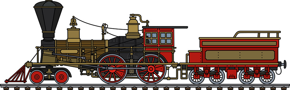 老式美国蒸汽机车插图机器黑色铁路荒野运输车皮卡通片车辆火车图片