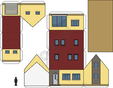 房子的纸模型褐色胶水建筑学车库玩具家庭建筑卡通片红色图片