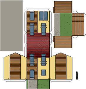 房子的纸模型建筑红色中庭灰色花园玩具家庭胶水建筑学黄色图片