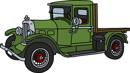 复古绿色卡车货车木头车辆插图农场老将红色发动机运输卡通片图片