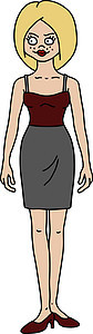 一个穿着连衣裙的滑稽金发女人的矢量化手绘图图片