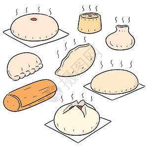 一套中国 snac菜单漫画包子小吃线条食物面团草图早餐美食图片