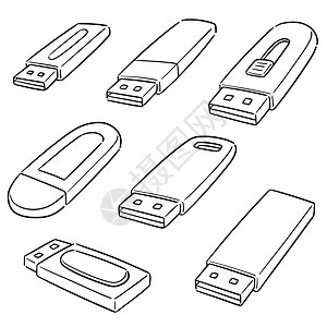 一组 USB 闪存驱动器夹子备份磁盘电脑草图店铺驾驶卡通片艺术线条图片