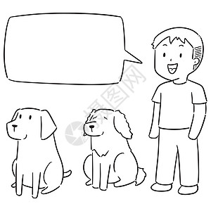 一组人和做装饰吉祥物手绘漫画宠物卡通片小狗话框动物风格图片
