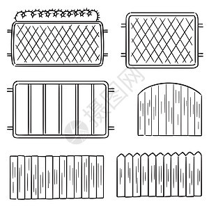 一组围栏夹子剪贴插图草图乡村绘画线条财产卡通片木材图片
