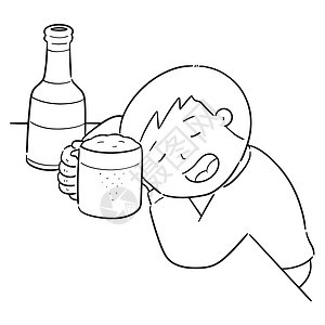 醉酒的酒精涂鸦男性瓶子收藏酒馆卡通片酿造插图饮料图片