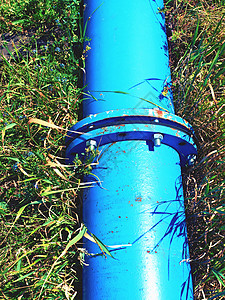 修复水管 配有蓝法兰和螺丝控制建造活力管子装修柔性地面腐蚀阀门管道图片