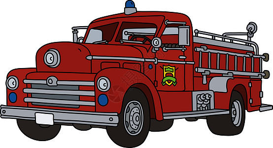 旧消防车红色警卫汽车运输土地消防队员卡通片梯子救援车站图片