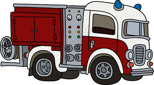 旧的红色和白色消防车焰火消防队员发动机货车汽车土地车辆运输合金卡通片图片