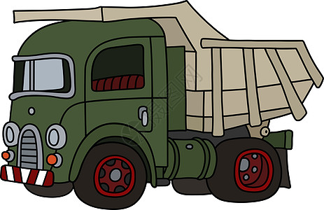 旧的绿色自卸卡车奶油货运红色车辆发动机褐色土地黑色汽车货车图片