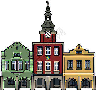 三历史汉堡屋正方形灰色城市公地街道插图大厅红色回廊法庭图片