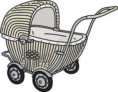 复古的柳条婴儿车背景图片