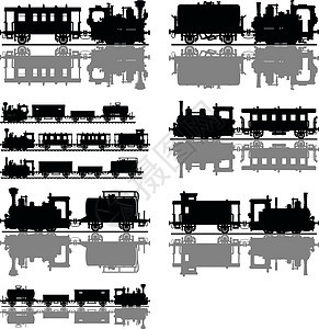 老式蒸汽火车的黑色剪影乘客机车卡通片车皮车辆运输引擎铁路机器插图图片