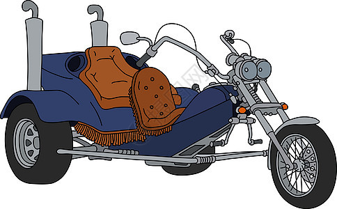 蓝色机动三轮车喜悦摩托车旅行棕色卡通片插图座位车辆皮革发动机图片