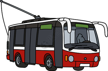 红白相间的手推车乘客街道黑色电缆土地城市红色运输绿色白色图片