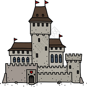 古老的石头城堡棕色岩石建筑卡通片历史堡垒骑士灰色地标墙壁图片
