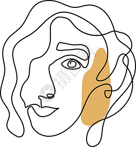 线条艺术现代时尚风格的女孩面孔 抽象的女人脸一条线 它制作图案矢量沙龙女性标识主义者轮廓涂鸦女士曲线插图艺术品图片