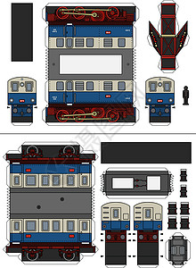 一辆老电客车的纸模型图片