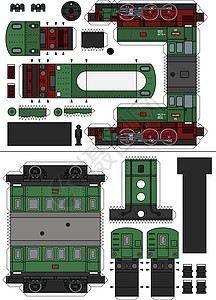 一辆老绿色蒸汽火车的纸模型图片