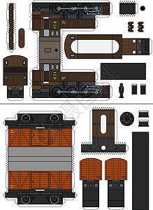 经典货运蒸汽火车的纸模型黑色胶水插图车皮橙子机器纸艺玩具卡通片货物图片