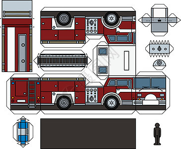 消防车的纸模型救援车辆白色卡通片卡车城市机器纸艺运输汽车图片