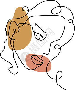 线条艺术现代时尚风格的女孩面孔 抽象的女人脸一条线 它制作图案矢量标识女性涂鸦轮廓极简主义者艺术品插图铅笔女士图片