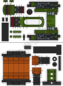 旧货运蒸汽火车的纸模型黑色卡通片棕色车皮机器铁路玩具插图胶水红色图片