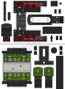 经典蒸汽火车的纸模型车皮运输红色黑色玩具铁路乘客机车胶水机器图片