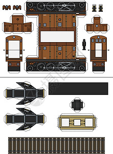 一辆经典棕色电力机车的纸模型铁路玩具胶水车辆院子纸艺发动机拖拉机蒸汽卡通片图片
