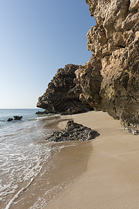 阿曼Ras Al Jinz海岸野生海滩海岸线沿海农村环境海景海洋享受岩石蓝色海湾图片