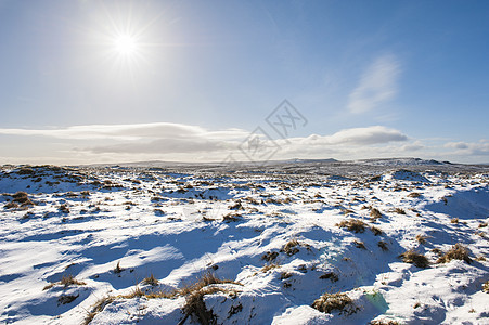 冬季寒雪的乡村风景沼泽多云天空英语农村太阳蓝色图片